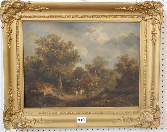 19C English School, oil on board, Equestrian figure in a landscape